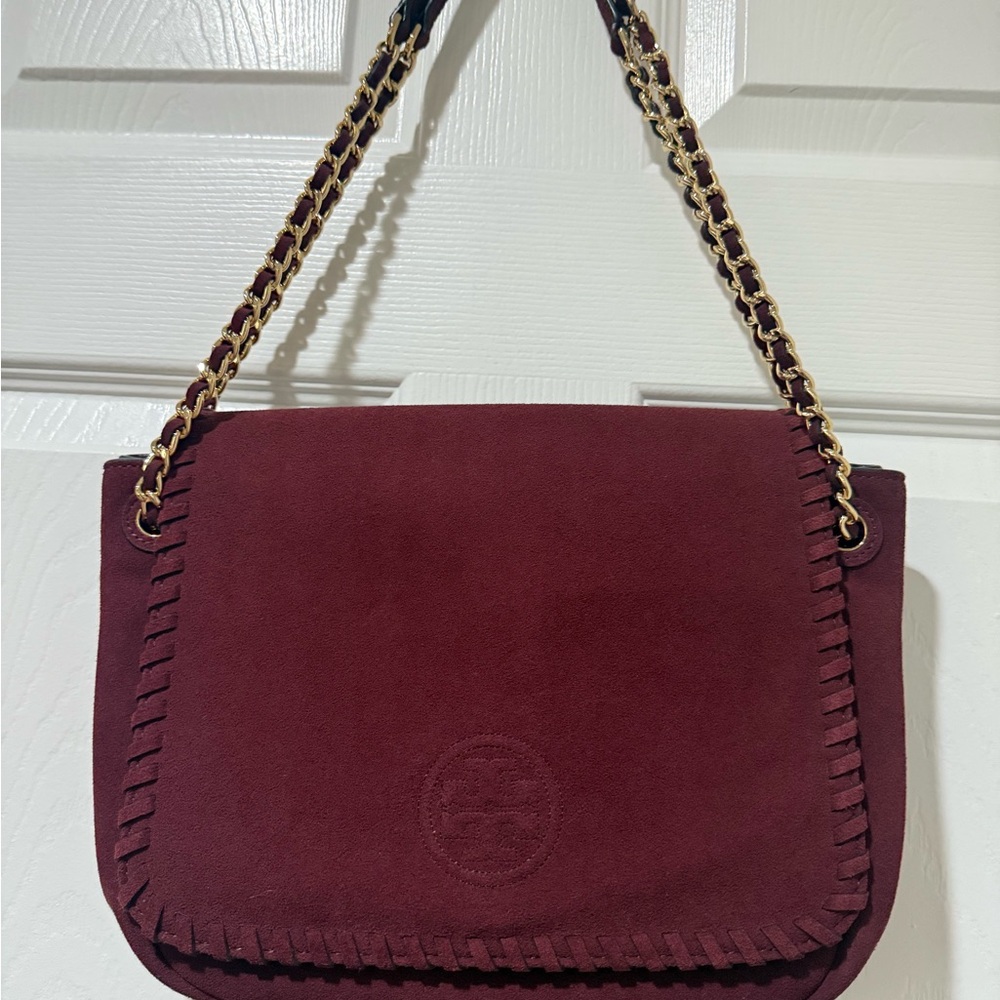 Tory Burch Burgundy Crossbody Bag with Chain Strap
